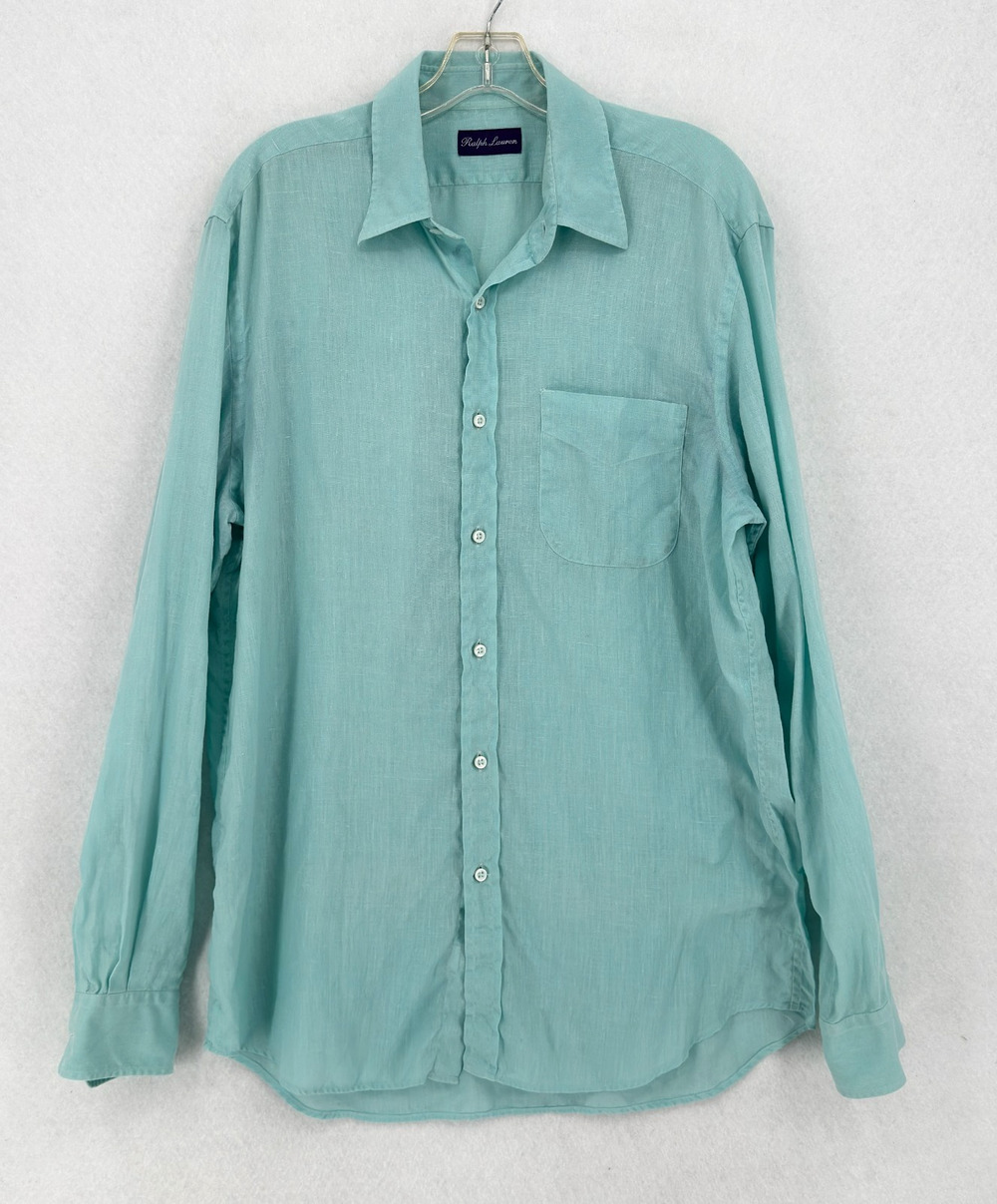 Ralph Lauren Purple Label Mens Mint Green Linen Long Sleeve Dress Shirt Sz 16